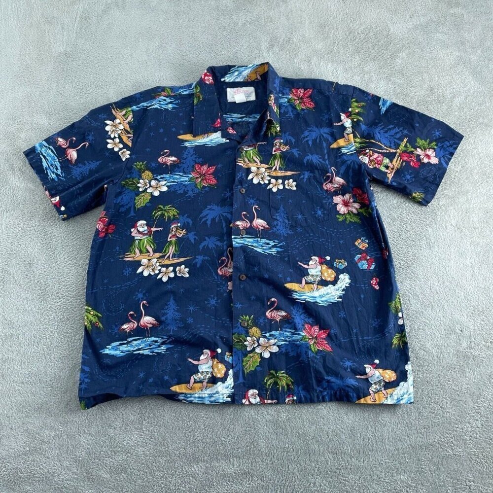 Hawaii Hangover Xmas Hawaiian Shirt Santa & Hula Dancers Navy Blue XL 4444